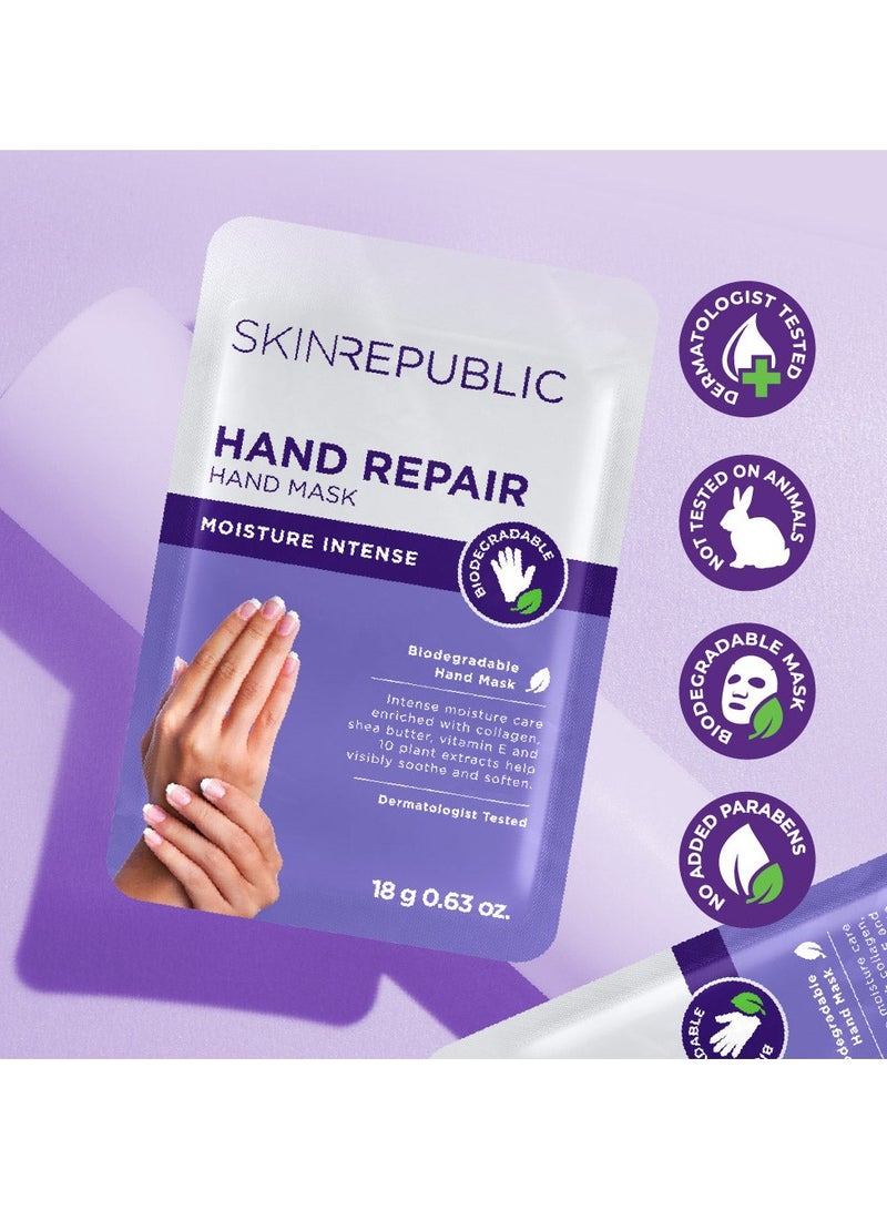 سكين ريبابلك قناع إصلاح اليدين (زوج واحد) - قفازات مرطبة بالكولاجين وزبدة الشيا وفيتامين E، تُنعم البشرة الجافة والخشنة، تُقلل من بقع الشيخوخة والتجاعيد والالتهابات، تركيبة مضادة للشيخوخة وقابلة للتحلل الحيوي. - Image 3